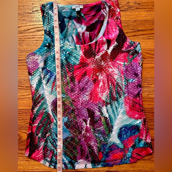 Very Cute Cache Blouse, Med, Excellent Preowned Condition-Multicolored w/Sequins - Picture 7 of 9